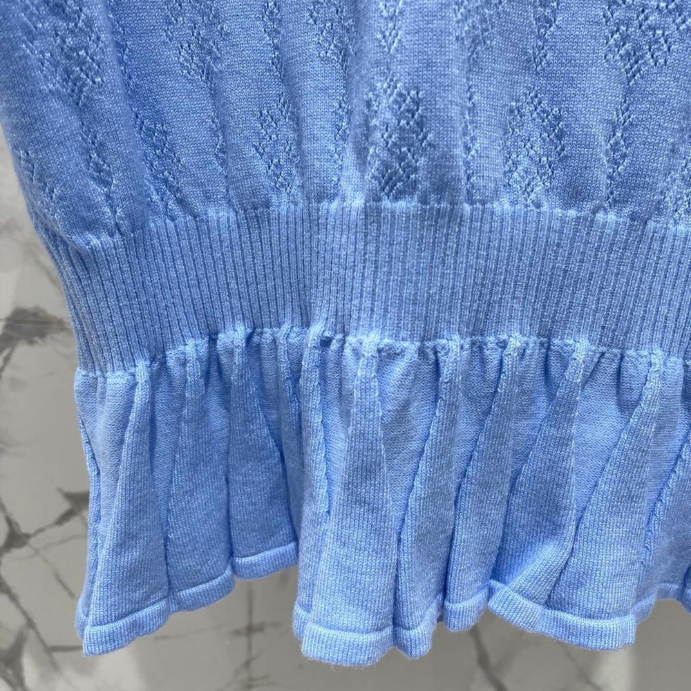 MIU MIU blue short-sleeved knit top with ruffled hem and cuffs - Picture 5 of 8